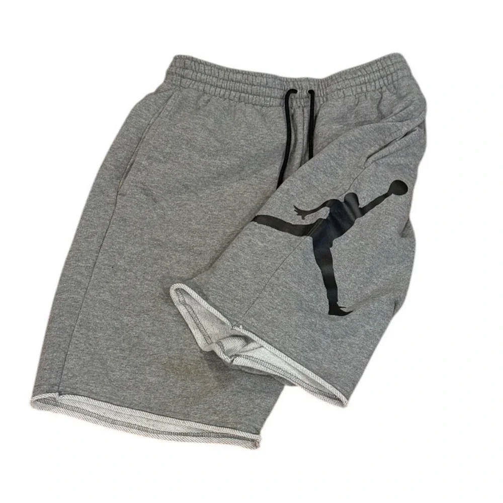 Jordan Jumpman Shorts Mens Gray Fleece Athletic Basketball Nike Air rolled hem S